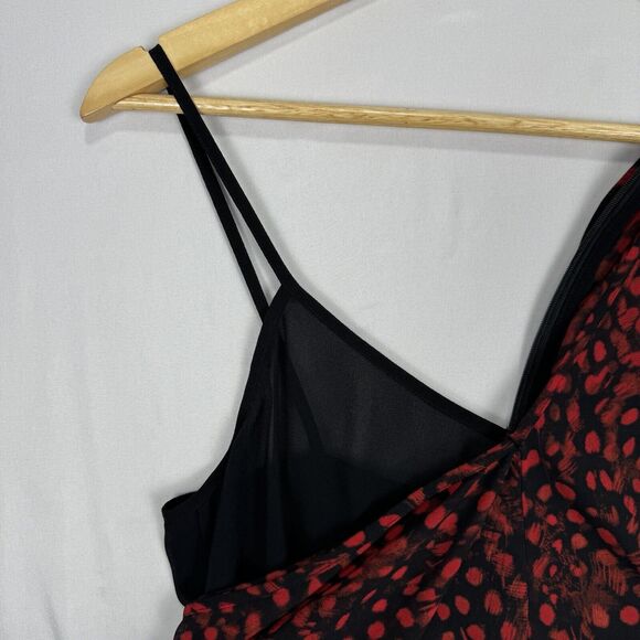 Michael Kors Chiffon Dress Black Red Size 12 Sheer Long Sleeve Lined Camisole - Picture 8 of 16